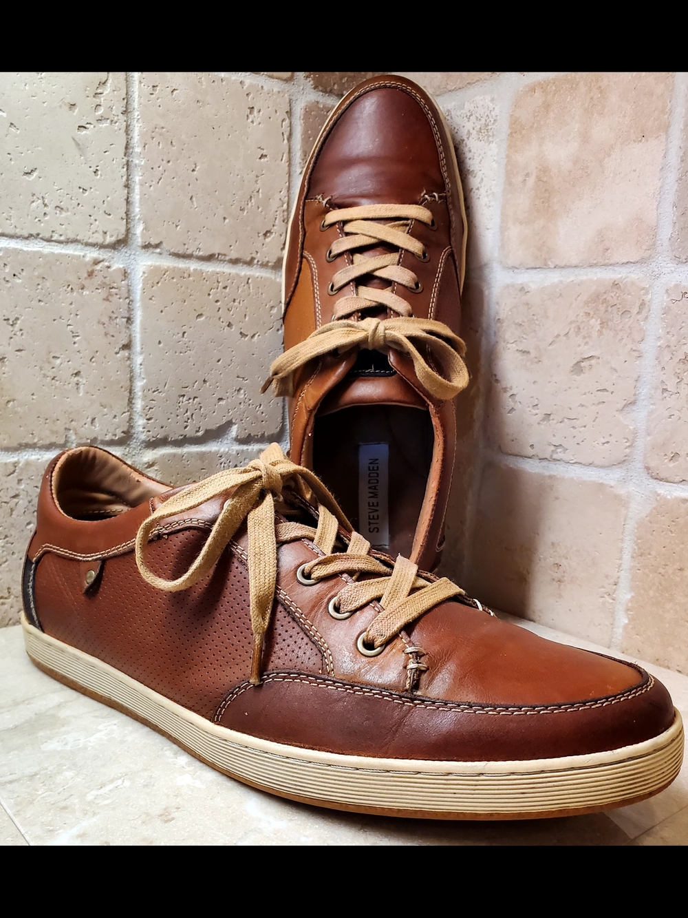 Steve Madden Partikal Men's Brown Leather Casual Sneakers Size 11